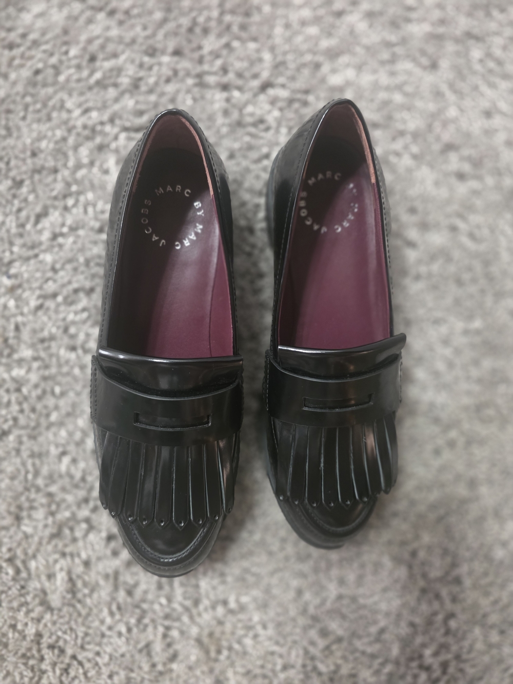 Marc by Marc Jacobs Black Patent Fringe Loafers